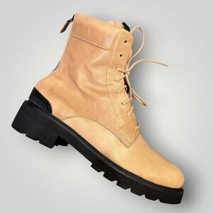 Frye Allison Women Sz 11‎ Cream Leather Lace Up Back Zip Lug Sole Combat Boots
